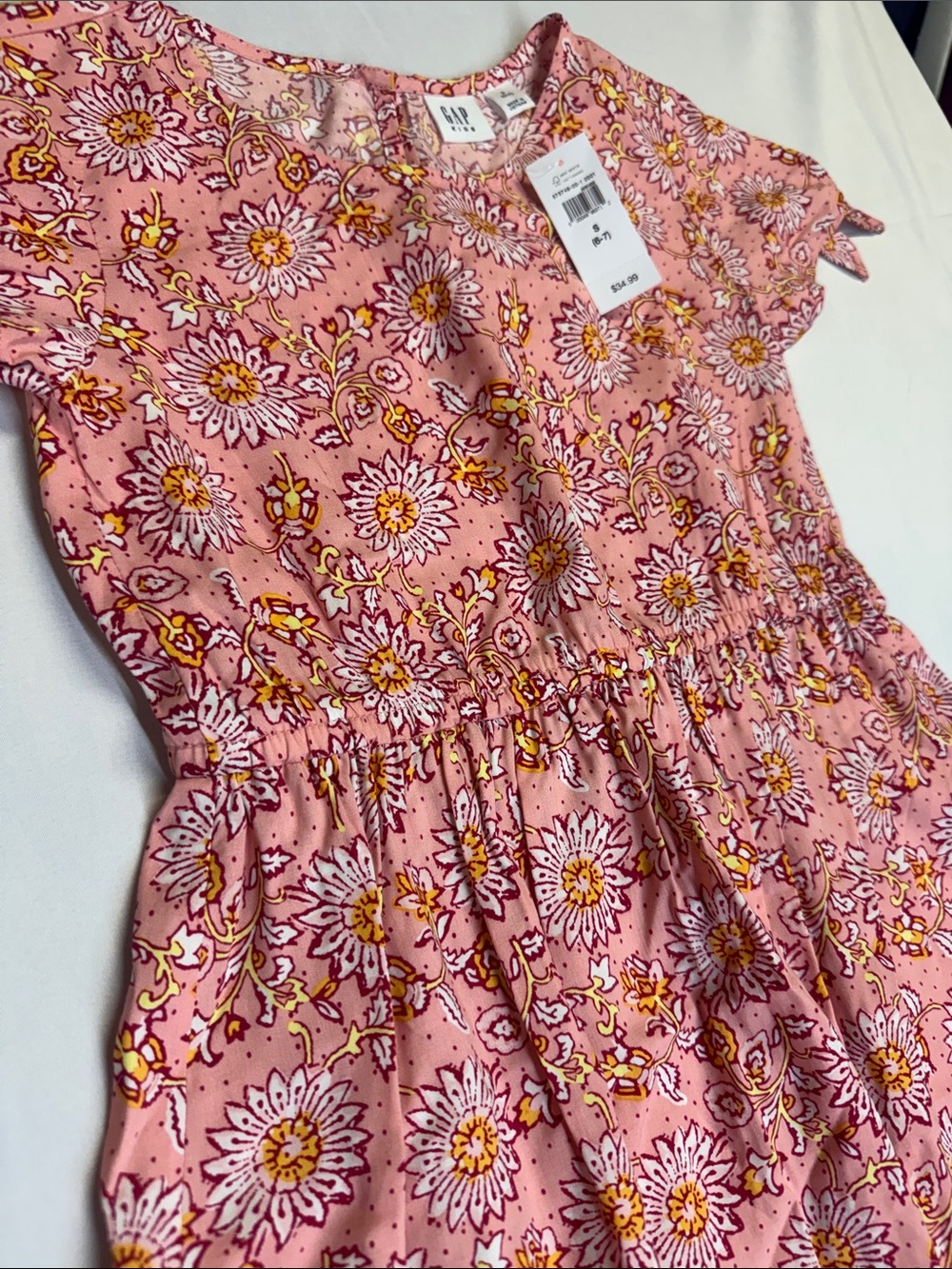GAP Kids Pinky Floral Daisy Tie-Sleeve Casual Dress - Picture 2 of 8